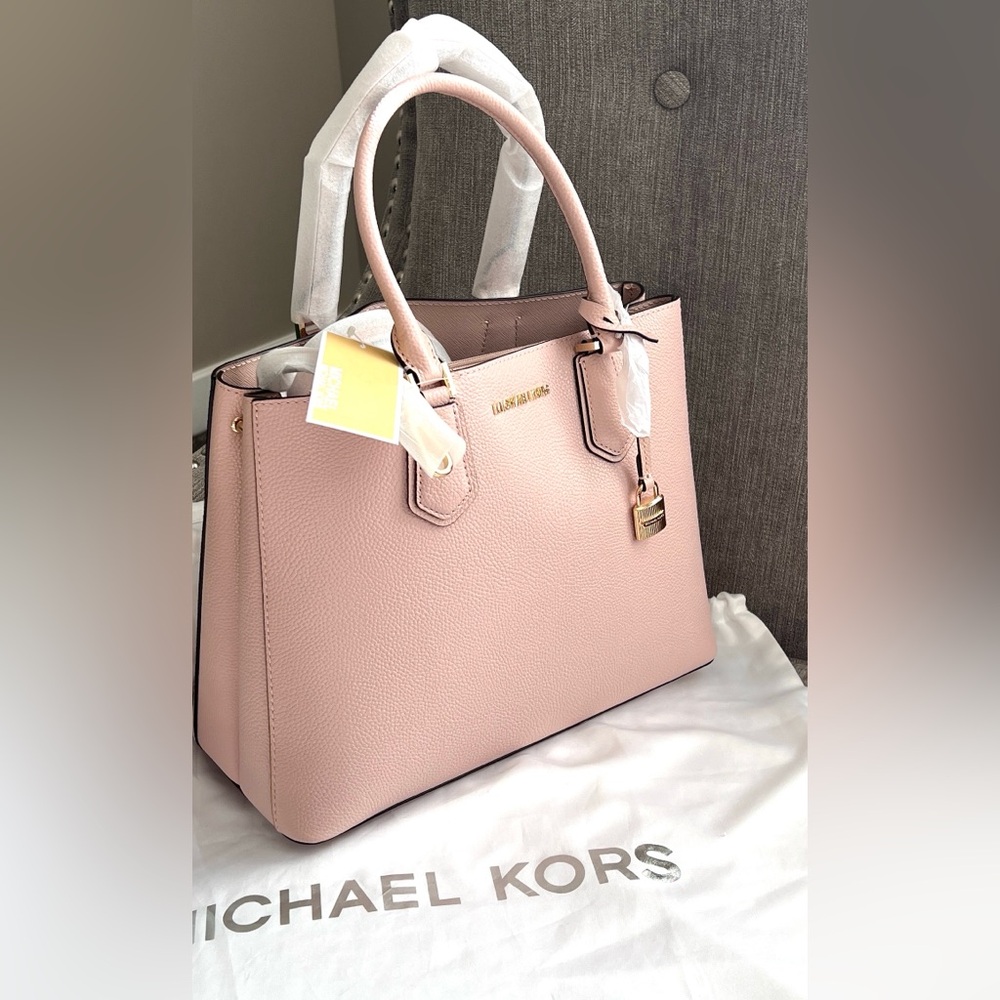 NWT MICHAEL KORS ADELE BLUSH PINK LEATHER SATCHEL WITH MK DUST BAG